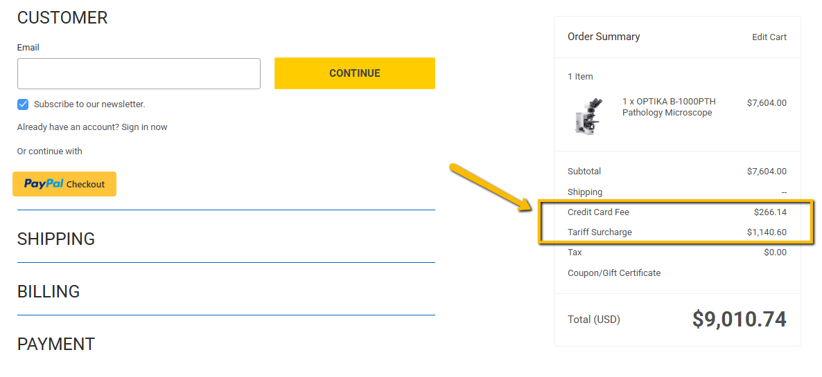 Order Fees for your BigCommerce Checkout add tariff charges, credit card charges